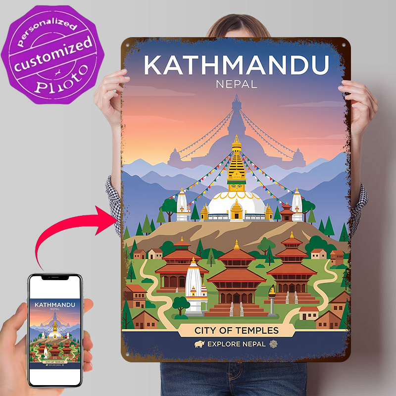 Home Decor Kathmandu - Poster in Metallo 3D Personalizzato della